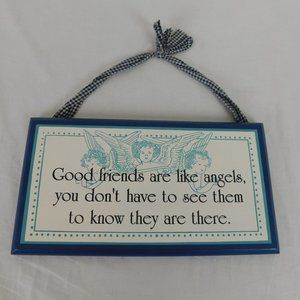 Moywaywa Quote Good Friends are Like Angels Navy Wood Wall Plaque 11"x6" Hanging
